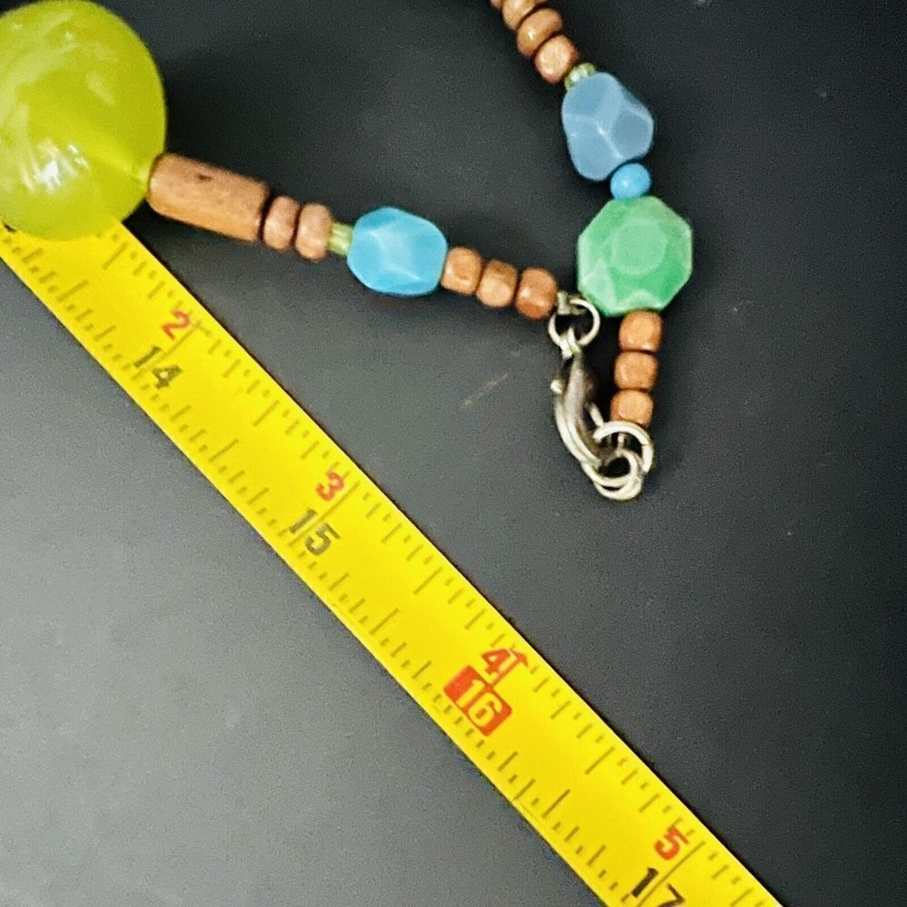 Vintage Lucite Wood Silver Beads Tibetan Necklace Mixed Media Chunky Beads 4009 - Picture 12 of 13